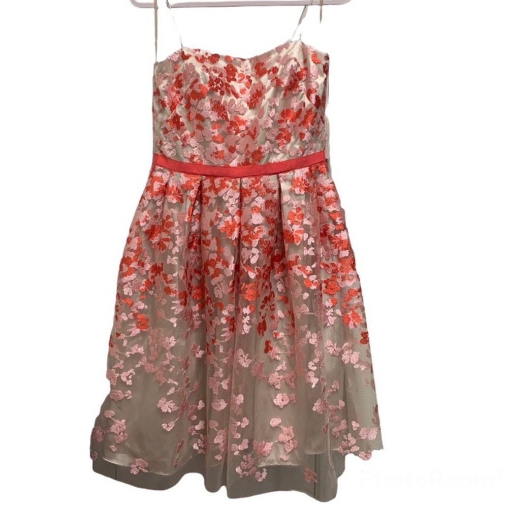 Eliza J Pink Embroidered Floral Formal Fit And Flare Cherry Blossom Dress